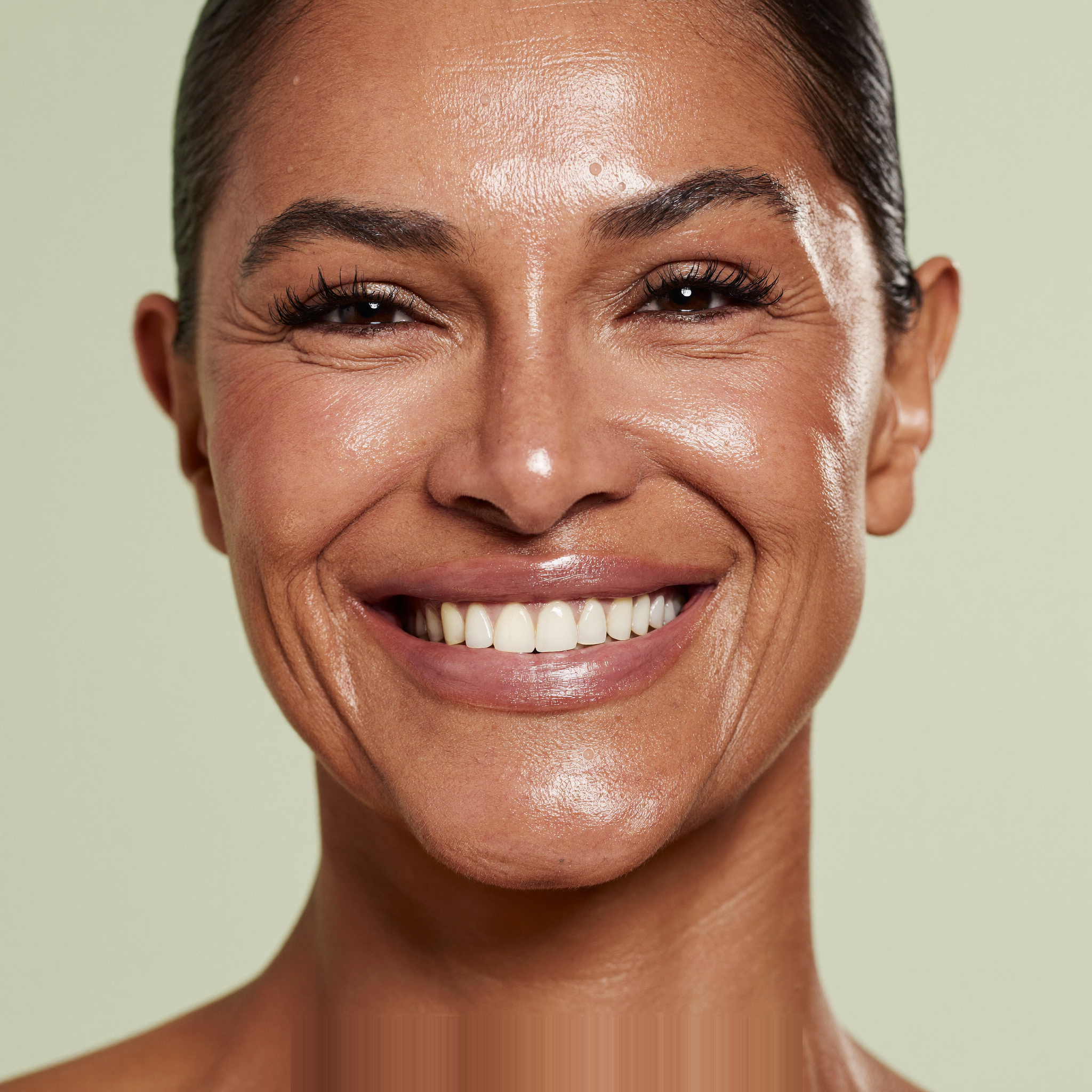 Femme rayonnante à la peau hydratée et lumineuse — collection Hydratation